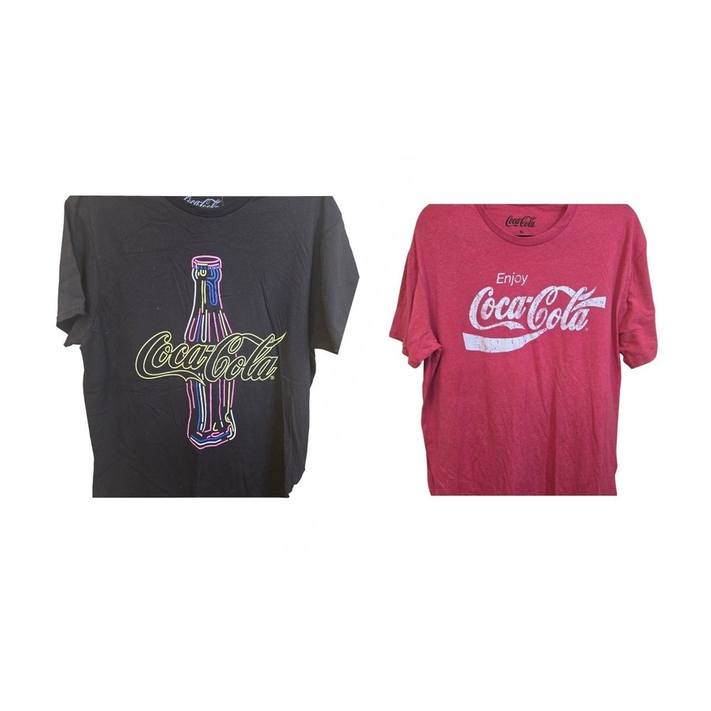 Coca Cola Tshirts Bundle Black/Neon & Red Classic -Black L‎ (NWT) -Red XL (NWOT)